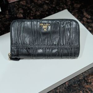 Prada Black Ruched Leather Wallet